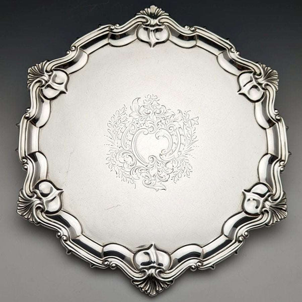 1904年 英国アンティーク 純銀(925シルバー) サルヴァ 直径24.5cm 454g William Hutton