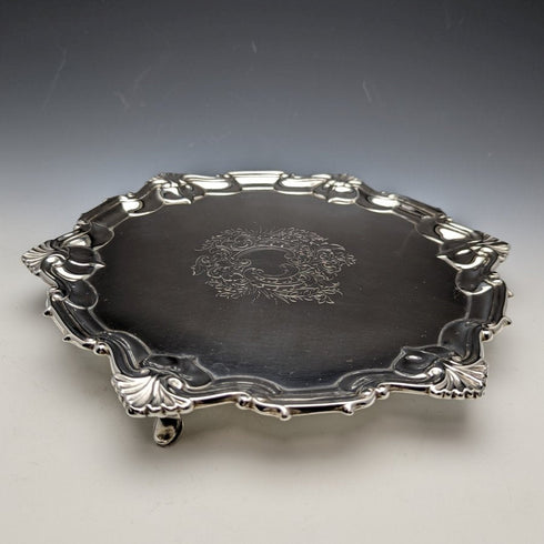 1904年 英国アンティーク 純銀(925シルバー) サルヴァ 直径24.5cm 454g William Hutton