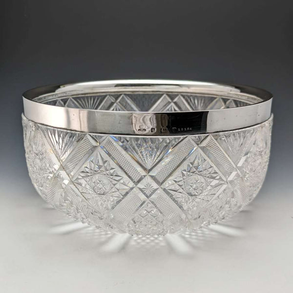 Frutero de cristal tallado con borde de plata esterlina, antigüedad británica de 1910, 1853 g, John Grinsell & Sons