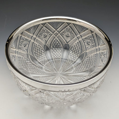 1910 年英國古董純銀邊緣切割玻璃水果碗 1853 克 John Grinsell & Sons