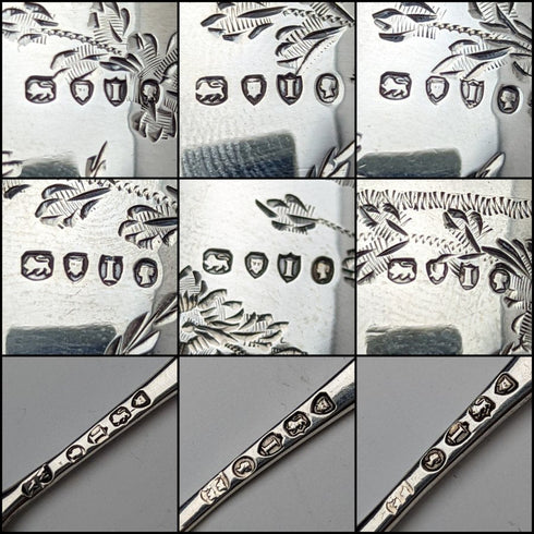 1884 年英國古董純銀(925 銀)一套 6 個鹽罐和 3 個勺子,總計 184 克 Wakely & Wheeler