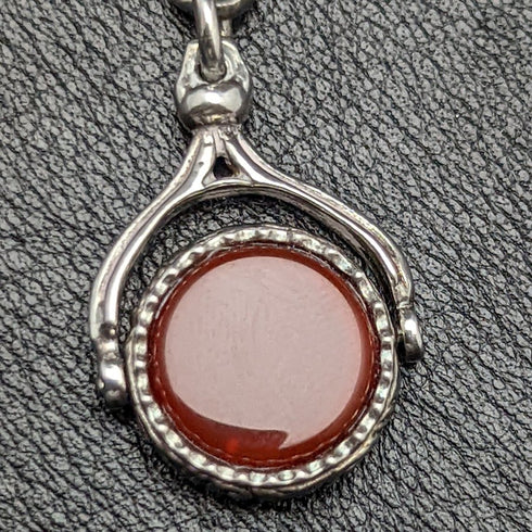 1900 年左右英國古董純銀阿爾伯特鏈 41 克 2 色天然寶石旋轉表扣