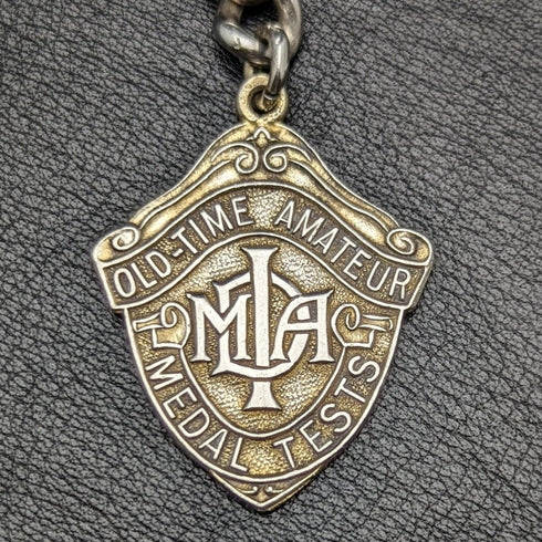 1900年頃 英国アンティーク 純銀極太アルバートチェーン 80g メダルフォブ