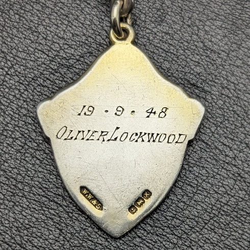 1900年頃 英国アンティーク 純銀極太アルバートチェーン 80g メダルフォブ