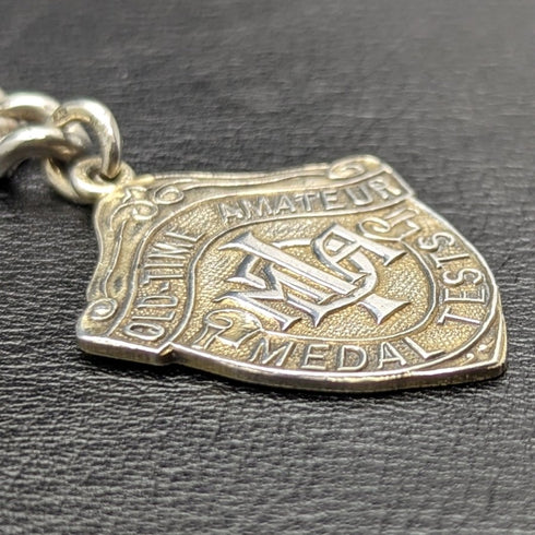 1900年頃 英国アンティーク 純銀極太アルバートチェーン 80g メダルフォブ