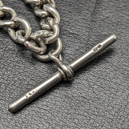 1900年頃 英国アンティーク 純銀極太アルバートチェーン 80g メダルフォブ