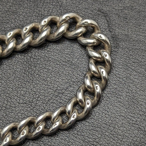 1900年頃 英国アンティーク 純銀極太アルバートチェーン 80g メダルフォブ