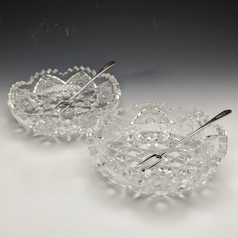 1925 年英國復古切割玻璃碗一對純銀叉子套裝盒裝阿迪兄弟