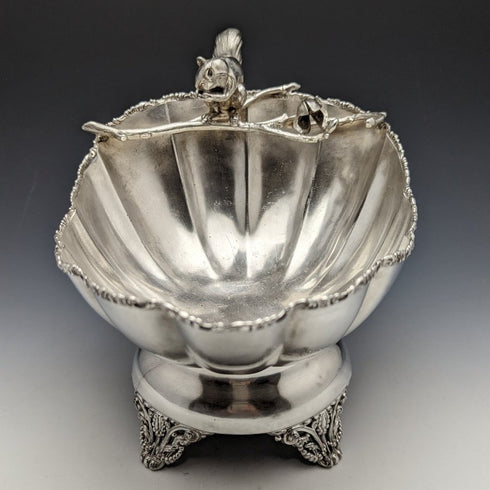 19 世紀末美國古董鍍銀松鼠裝飾堅果碗碟 481 克