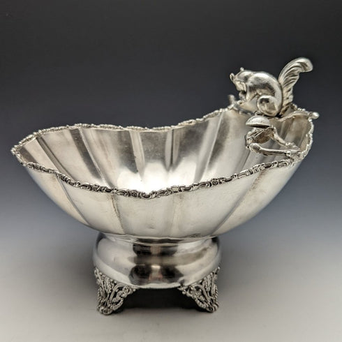 19 世紀末美國古董鍍銀松鼠裝飾堅果碗碟 481 克