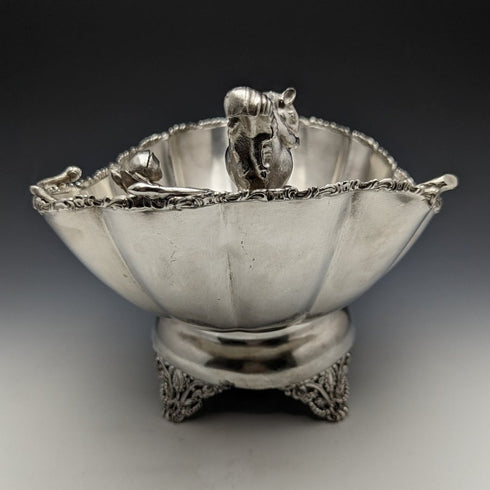 19 世紀末美國古董鍍銀松鼠裝飾堅果碗碟 481 克