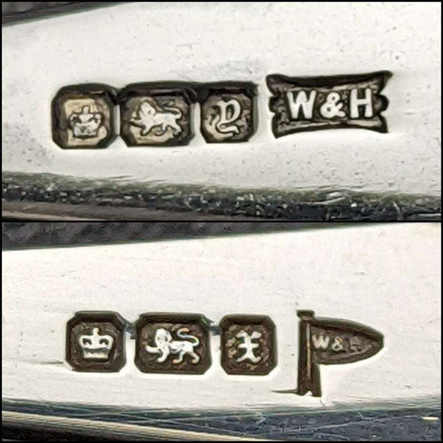约1916年 英国古董 纯银(925银)茶匙6支及糖夹套装 带盒 Walker & Hall