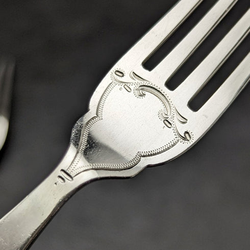 1897年 英国アンティーク 純銀(925シルバー)ブレード MOPハンドル フィッシュカトラリー4x2セット Allen & Darwin 箱入り