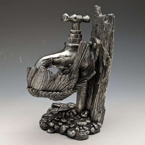 Sterling Silver Sculpture Little Bird and Faucet Figurine 567g Height 15cm UK Country Artists