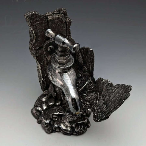 Sterling Silver Sculpture Little Bird and Faucet Figurine 567g Height 15cm UK Country Artists