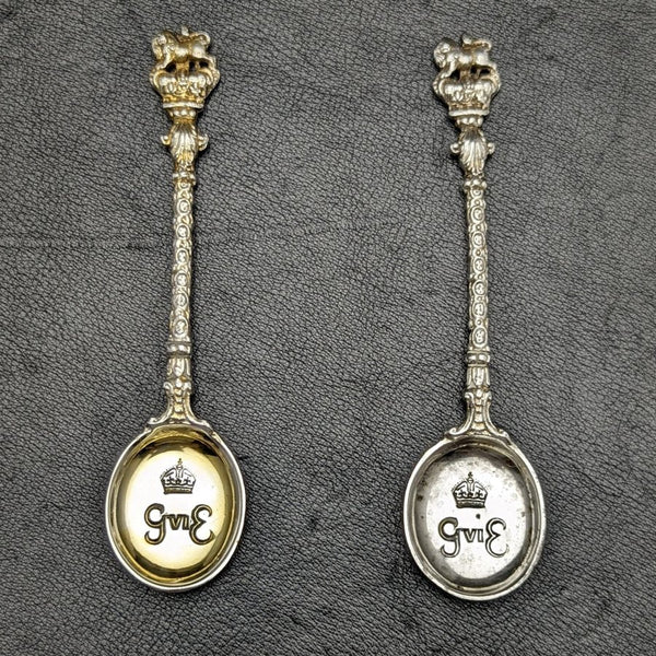 1937 British Vintage Sterling Silver (925 Silver) George VI Coronation Spoon Pair Barnard & Sons