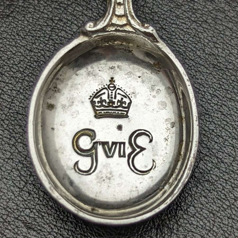 Par de cucharas conmemorativas de la coronación de Jorge VI, plata de ley (925) vintage británica de 1937, Barnard & Sons