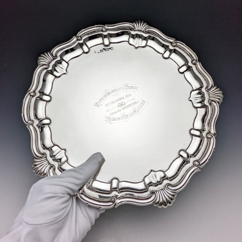 1905年 英国古董纯银(925银)托盘 直径25.5cm 397g