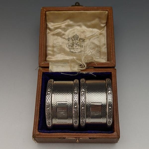 Around 1960 British Vintage Pure Silver (925 Silver) Napkin Ring Pair WH Manton Boxed