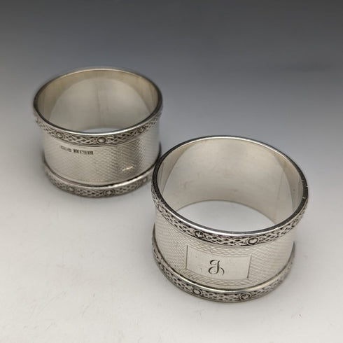 Around 1960 British Vintage Pure Silver (925 Silver) Napkin Ring Pair WH Manton Boxed