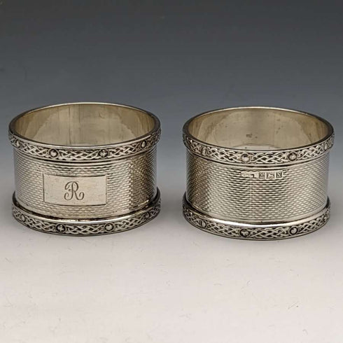 Anillo de servilleta de plata de ley (925) vintage, Reino Unido, alrededor de 1960, par, WH Manton, en caja