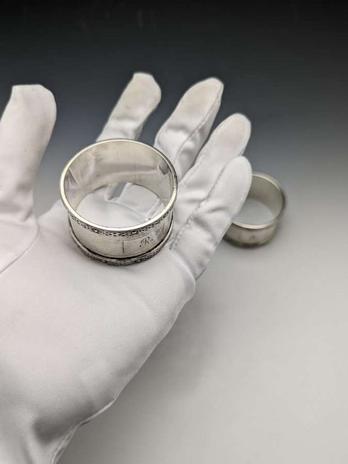 Anillo de servilleta de plata de ley (925) vintage, Reino Unido, alrededor de 1960, par, WH Manton, en caja