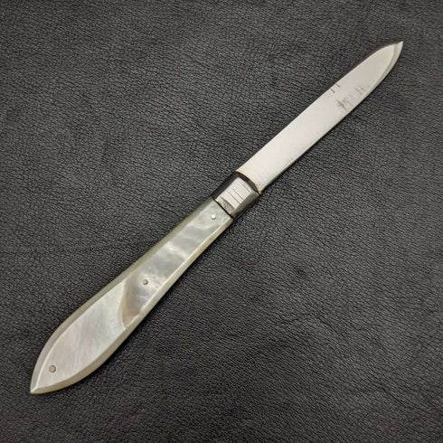 1926 British Vintage White Pearl Shell Handle Pure Silver Blade Folding Pen Knife Harrison Fisher
