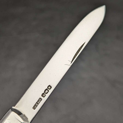 1926 British Vintage White Pearl Shell Handle Pure Silver Blade Folding Pen Knife Harrison Fisher