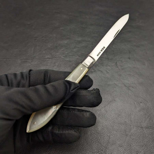1926 British Vintage White Pearl Shell Handle Pure Silver Blade Folding Pen Knife Harrison Fisher