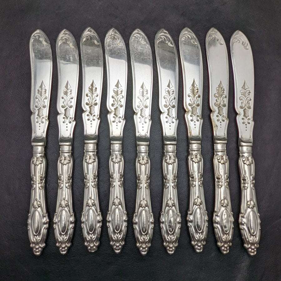 1850年頃 英国アンティーク シルバープレート ナイフx9セット Harrison 