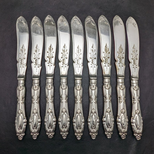 Around 1850 British antique silver plate knife x9 set Harrison Brothers & Howson boxed