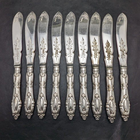 Around 1850 British antique silver plate knife x9 set Harrison Brothers & Howson boxed