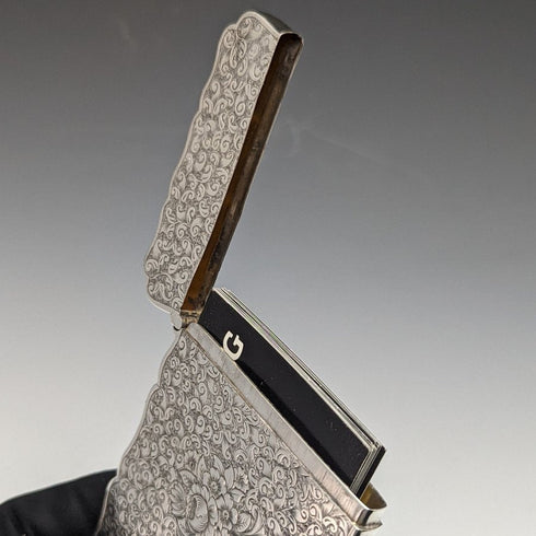 1884 年英國古董純銀(925 銀)花卉雕刻名片盒 68 克 George Unite