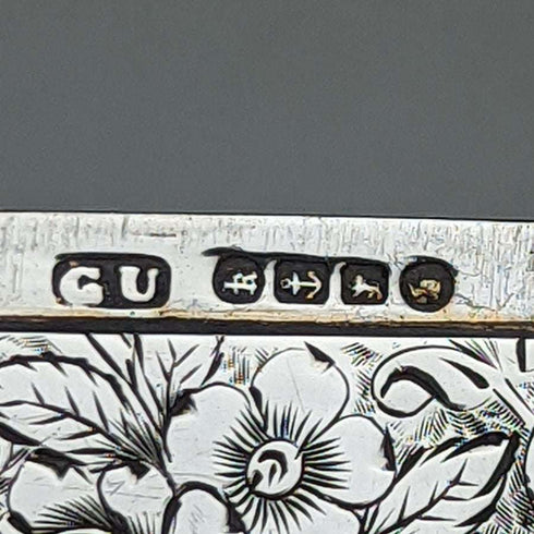 1884年 英国アンティーク 純銀(925シルバー)フローラル彫刻 カードケース 68g George Unite