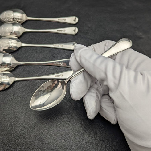 1979 Made in England Pure Silver (925 Silver) Locomotive Engraving Set of 6 Teaspoons C&C Co Case