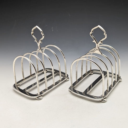 1921 British Antique Pure Silver (925 Silver) Toast Rack Pair Total 216g Hukin & Heath