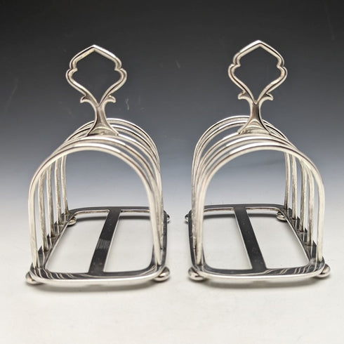 1921 British Antique Pure Silver (925 Silver) Toast Rack Pair Total 216g Hukin & Heath