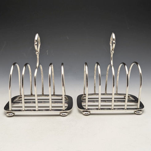 1921 British Antique Pure Silver (925 Silver) Toast Rack Pair Total 216g Hukin & Heath