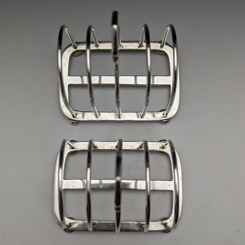 1921 British Antique Pure Silver (925 Silver) Toast Rack Pair Total 216g Hukin & Heath
