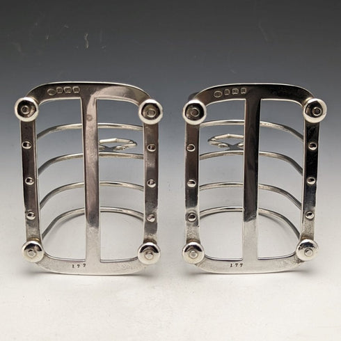 1921 British Antique Pure Silver (925 Silver) Toast Rack Pair Total 216g Hukin & Heath