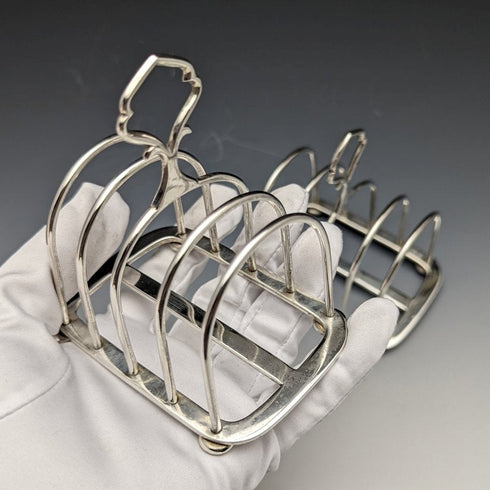 1921 British Antique Pure Silver (925 Silver) Toast Rack Pair Total 216g Hukin & Heath
