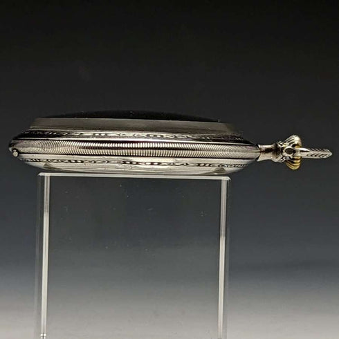 Vintage Good Working Swiss Saturno Art Deco Decorated Silver Side Pocket Watch