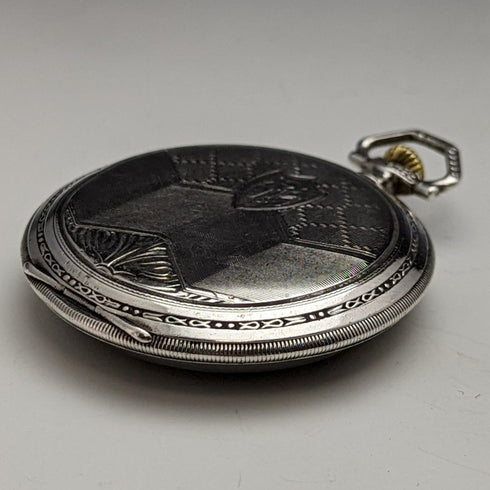 Vintage Good Working Swiss Saturno Art Deco Decorated Silver Side Pocket Watch