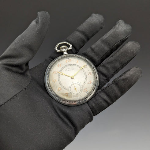 Vintage Good Working Swiss Saturno Art Deco Decorated Silver Side Pocket Watch