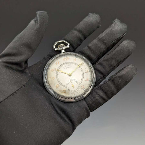 Vintage Good Working Swiss Saturno Art Deco Decorated Silver Side Pocket Watch