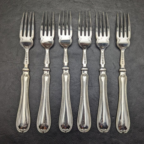 1879年 英国アンティーク シルバープレート 薄型カトラリー 12x2セット Elkington 木箱入り