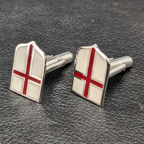 British Vintage Sterling Silver Red Cross Design Cufflinks