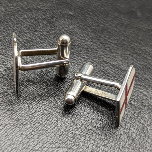 British Vintage Sterling Silver Red Cross Design Cufflinks