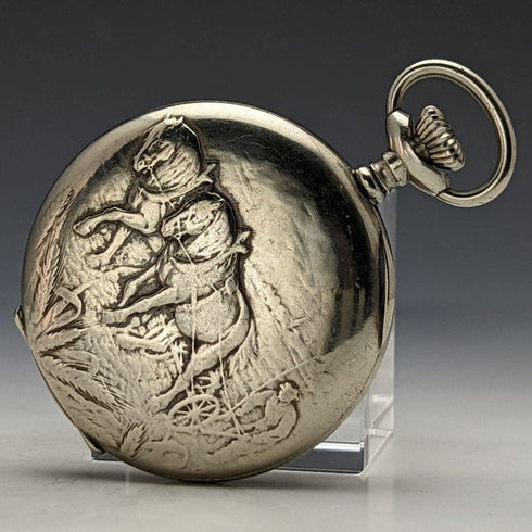 アンティーク 動作良好 スイス製 E.H.Roundly 馬彫刻 ハンターケース 機械式 懐中時計