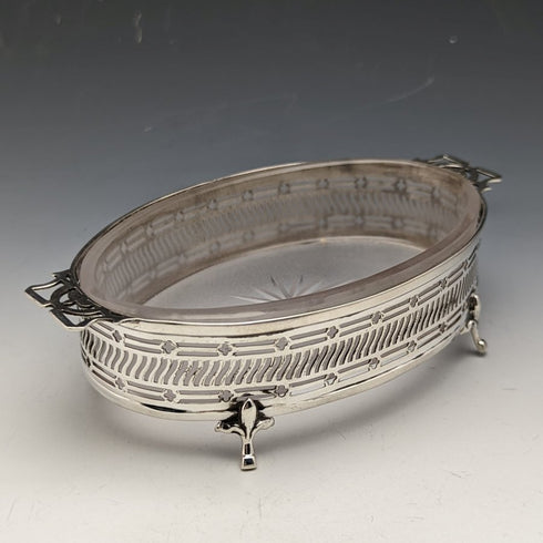 1926 年英國復古純銀和玻璃內黃油盤 163 克 Walker & Hall